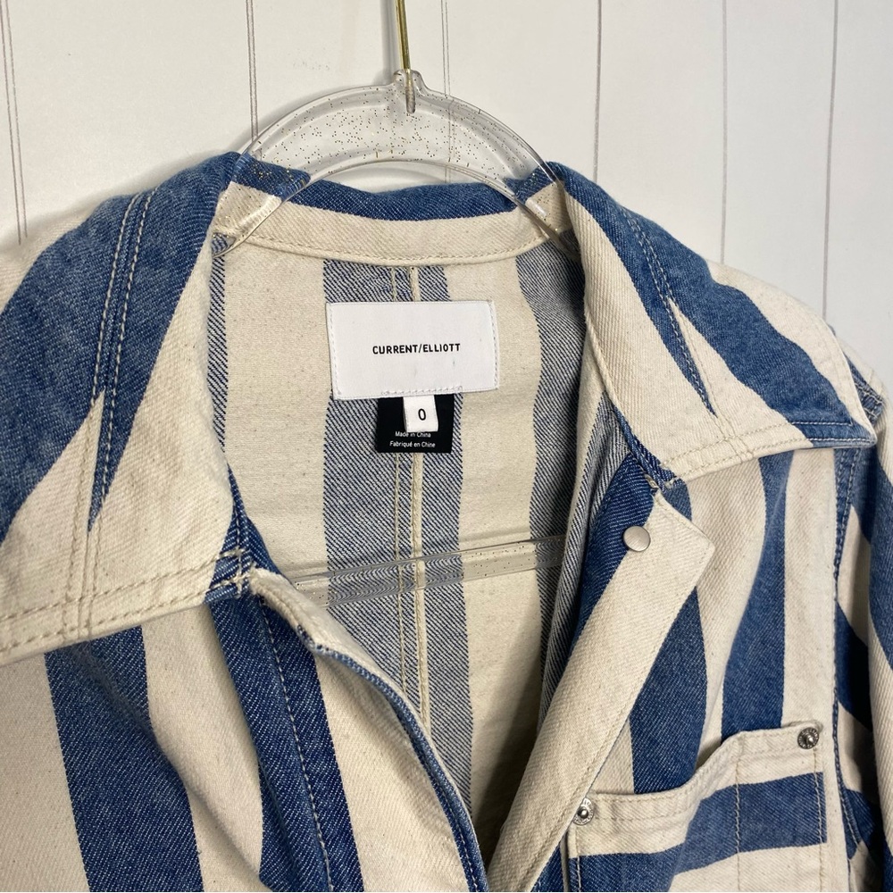 Current/Elliott Sammy Jacket Bay Stripe Blue & Cream Denim Jacket Classy XS 0 - Picture 8 of 14